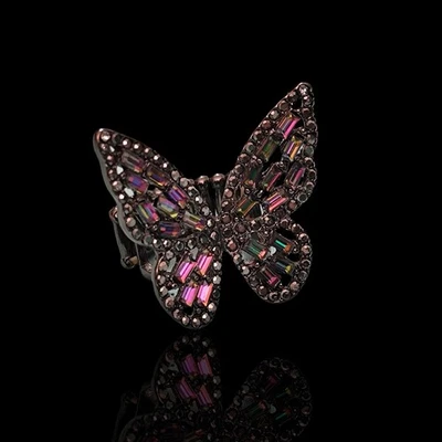 Anillo de cóctel ajustable AB con diamantes de imitación mariposa negra talla 7,5 Foto 1 de 4