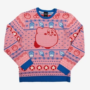 Nintendo Kirby Erwachsene Grafik Strick Weihnachtspullover pink-blau, Large #6854 - Bild 1 von 8