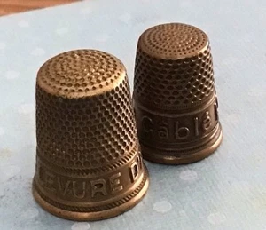 Vintage French Advertising Bronzed Sewing Thimbles X 2 - Picture 1 of 8