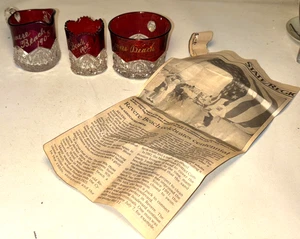 3 Antique 1905 REVERE BEACH SOUVENIR RUBY RED GLASS Souvenir Sugar Creamer Cup? - Picture 1 of 9