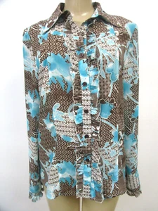 Floral Blouse Como Multicolor Long Sleeve Collared Neckline Size M NEW - Picture 1 of 7