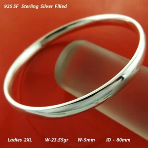 Bangle Real 925 Sterling Silver Filled Ladies 2X Sz 5mm Large Bracelet 80mm - Picture 1 of 4
