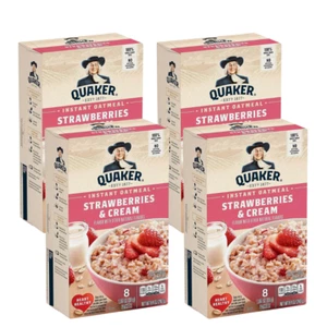 4 PACK Quaker Instant Oatmeal, Strawberries & Cream, 8 Count Boxes - Picture 1 of 4