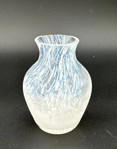 Murano Hand Blown Clear Blue White Swirl Art Glass MINI Bud Vase Italy 3.5” Tall - Picture 1 of 13