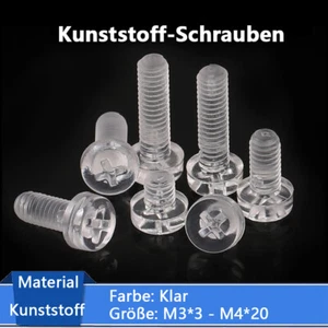 M3 M4 Transparente Rundkopf Kreuzschlitz Kunststoffschrauben 3mm-20mm Länge - Bild 1 von 6
