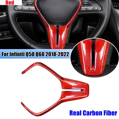 Tampa de acabamento de volante de fibra de carbono real vermelha para Infiniti Q50 Q60 2018-2022 - Imagem 1 de 4