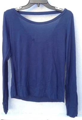 $81 New SoLow Solid Soft Navy Crew Neck Open Too Back Long Sleeves Size M - Image 1 of 2