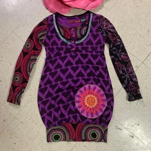 DESIGUAL Girls Size 7-8 Long Sleeve 100% Cotton Hearts Printed Dress - Picture 1 of 10
