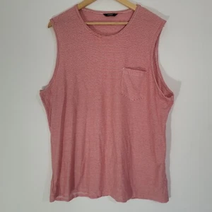 Mens GEORGE Vest Top Red White XL Striped Cotton Jersey Round Neck Sleeveless - Picture 1 of 9