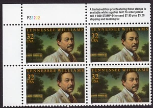 Scott #3002 Tennessee Williams Plate Block of 4 Stamps - MNH - Picture 1 of 1