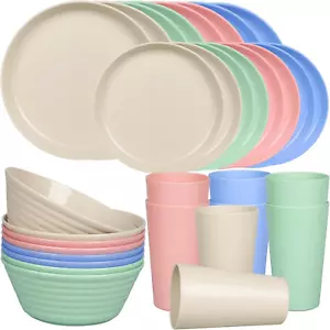 Unbreakable Plastic Dinnerware Sets, 32 Pcs Lightweight Camping Tableware Set, M - Picture 1 of 7