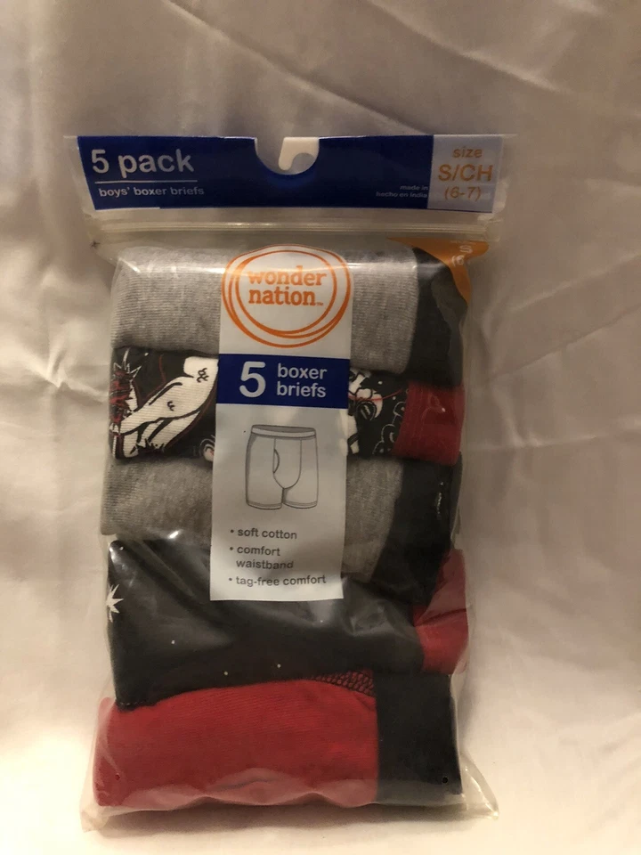 Roupa íntima boxer Wonder Nation masculina pacote com 5 cuecas vermelhas/pretas - Tamanho P 6-7 WR21 - Imagem 1 de 2