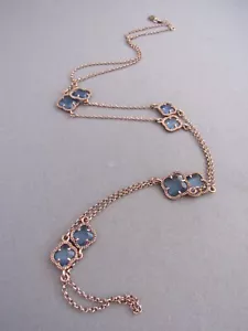 COLLAR VINTAGE DYADEMA ITALIA DORADO TONO ROSA VIDRIO AZUL ESTERLINA ESTRÁS - Imagen 1 de 4
