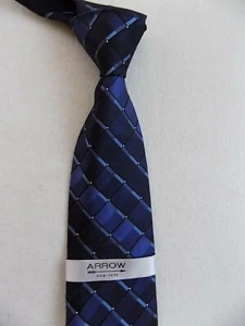 NEW ARROW Silk Tie Kohl's Blue Grid NWT Navy Dark Luxury Formal business Work - Picture 1 of 5