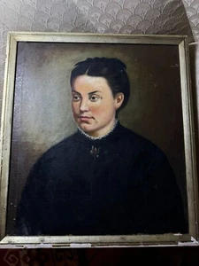 Antique American School "Formal Female Portrait" Oil Painting - Framed - Picture 1 of 14