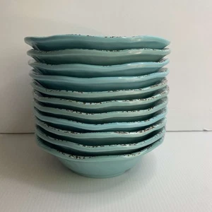 11 Tommy Bahama 7” Turquoise Crackle Rustic Melamine Cereal Dessert Bowls - Picture 1 of 10