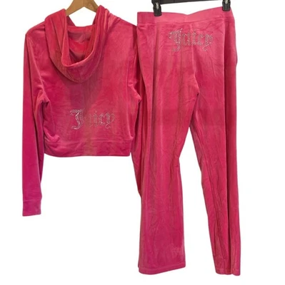 Juicy Couture Women Velour Tracksuit Size XL Pink Rhinestone Logo Y2K Lounge - Image 1 of 4