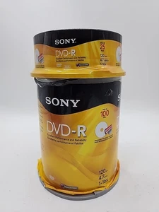 Sony DVD-R 4.7GB 120min 1-16X Recordable Blank Video Disc 100 Pack +25 NEW *READ - Picture 1 of 6
