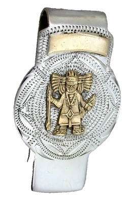 VINTAGE STERLING SILVER MAYA/AZTEC WARRIOR 2 1/5x 1 1/3 INCH MONEY CLIP AS151 - Image 1 of 2