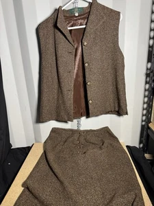 Orvis Wool Vest Skirt Set Size 14 Bottoms M Vest Tweed Brown Rare Set - Picture 1 of 3