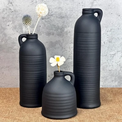 Juego de 3 jarrones de cerámica negra, jarrones decoración del hogar decoración rústica de granja, modernos... Foto 1 de 4