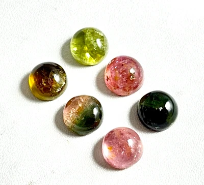 NATURAL TOURMALINE AAA+ LOOSE GEMSTONE 7 MM ROUND CABOCHON 6 PEICE 10.50 CARATS - Image 1 of 4