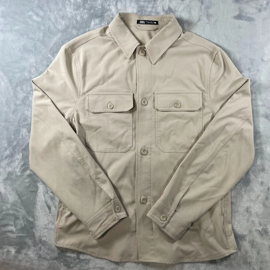 Рубашка мужская ZARA на пуговицах средний бежевый желтовато-коричневый полиэстер куртка - Изображение 1 из 4