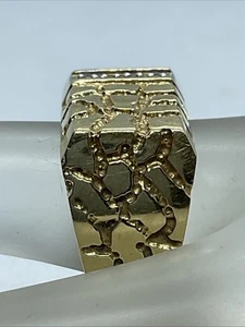 ELEGANT Solid 10K Yellow Gold Diamond-Accents NUGGET Style MENS SIGNET Ring 5.2g - Picture 1 of 24