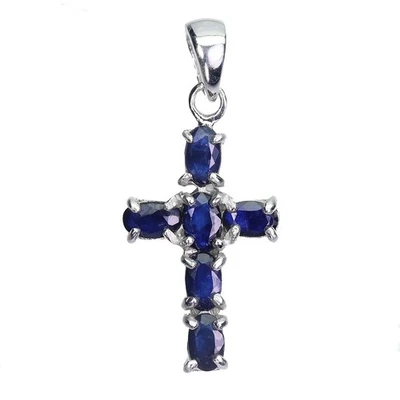 Colgante de plata de ley 925 ovalado zafiro azul 5x3 mm joyas de piedras preciosas de tanzanita Foto 1 de 4