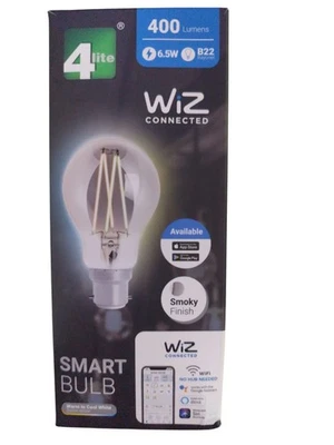 4lite Wiz Connected WiFi LED Smart Blub Smoky Finish 400 Lumen 6.5W B22 Bayonet  - Image 1 of 3