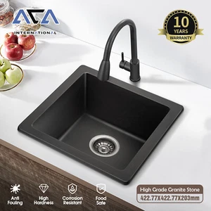 42x42cm Kitchen Sink Basin Granite Stone Sink Bathroom Laundry Single Bowl Black - Picture 1 of 12