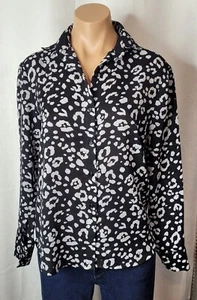 Zara Black Sheer Button Up Animal Print Long Sleeve Top Sz M - Picture 1 of 8