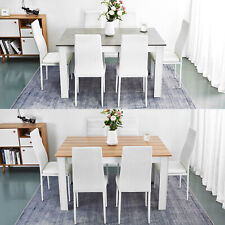 Wooden Dining Table Set Grey&White with 6 Faux Leather Chairs Modern Furniture