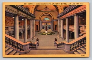 Postcard State Capitol Interior Corridor Stairs Slat Lake City Utah VTG Unused - Picture 1 of 2