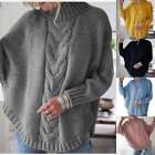 Women Coat Outdoor Warm Top Batwing Turtleneck Cape Cardigan Sweater Poncho