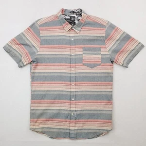 Volcom Shirt Mens Extra Large Blue Pink Horzy Striped Slim Fit Skater Surf Beach - Picture 1 of 9