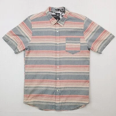 Volcom Shirt Mens Extra Large Blue Pink Horzy Striped Slim Fit Skater Surf Beach - Image 1 of 4