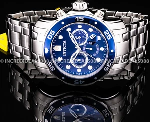 Invicta Mens PRO DIVER SCUBA CHRONOGRAPH Blue Dial Silver Bracelet 48mm SS Watch - Picture 1 of 9