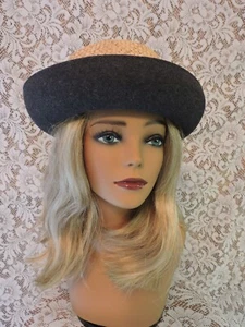 Vintage Ladies Scala Collection Wool & Straw Rolled Brim Hat w/ Wood Bead Band - Picture 1 of 8