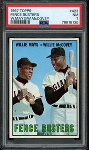1967 Topps #423 Willie Mays/Willie McCovey Fence Busters Giants HOF PSA 7 NM 