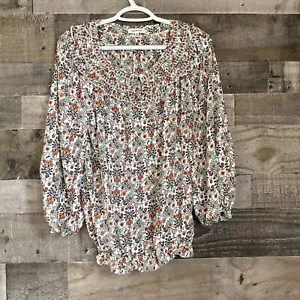 Top Max Studio donna S terroso floreale boho buco della serratura manica lunga bottoni davanti lavoro - Foto 1 di 5