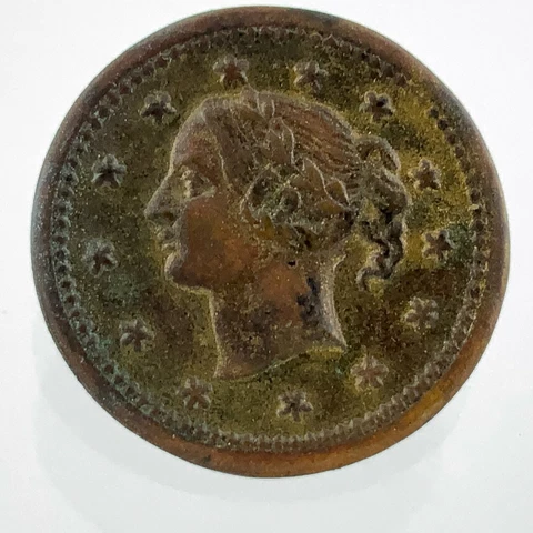Pre-1930 Queen Victoria Bun Bust Size .6in Metal Button 913A Cover