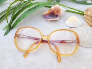 Vtg 70s 80s Saphira Yellow Eyeglasses Glasses Oversized Frames w/ Case - Picture 1 of 9