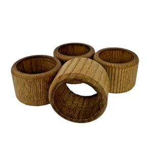 WOOD NAPKIN RING HOLDERS Round Brown Set of 4 - Picture 1 of 5