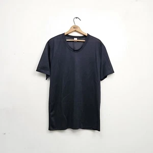 Vintage 70s Black Blank Nylon T Shirt Vtg 1970s Paper Thin Single Stitch USA L - Picture 1 of 10