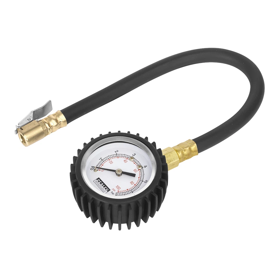 Sealey Tyre Pressure Gauge with Clip-On Chuck 0-7bar(0-100psi) - Image 1 of 1
