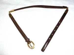 VINTAGE dark Brown Small genuine SNAKESKIN skinny BELT with gold tone metal 32" - Picture 1 of 11