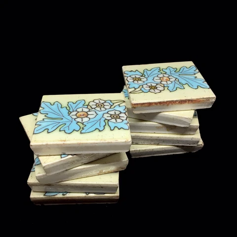Antique Art Nouveau Floral Tile 1900s / Antique Ceramic Tile Set Of 10 Cover