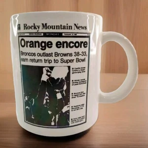 Bronco Super Bowl Bound Orange 1988 Coffee Mug Cup Rocky Mountain News Redskins - Picture 1 of 14