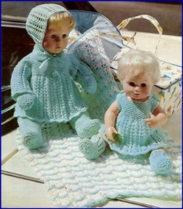 Baby Dolls Knitting Pattern copy 4 ply leggings jacket bonnet dress - Picture 1 of 2